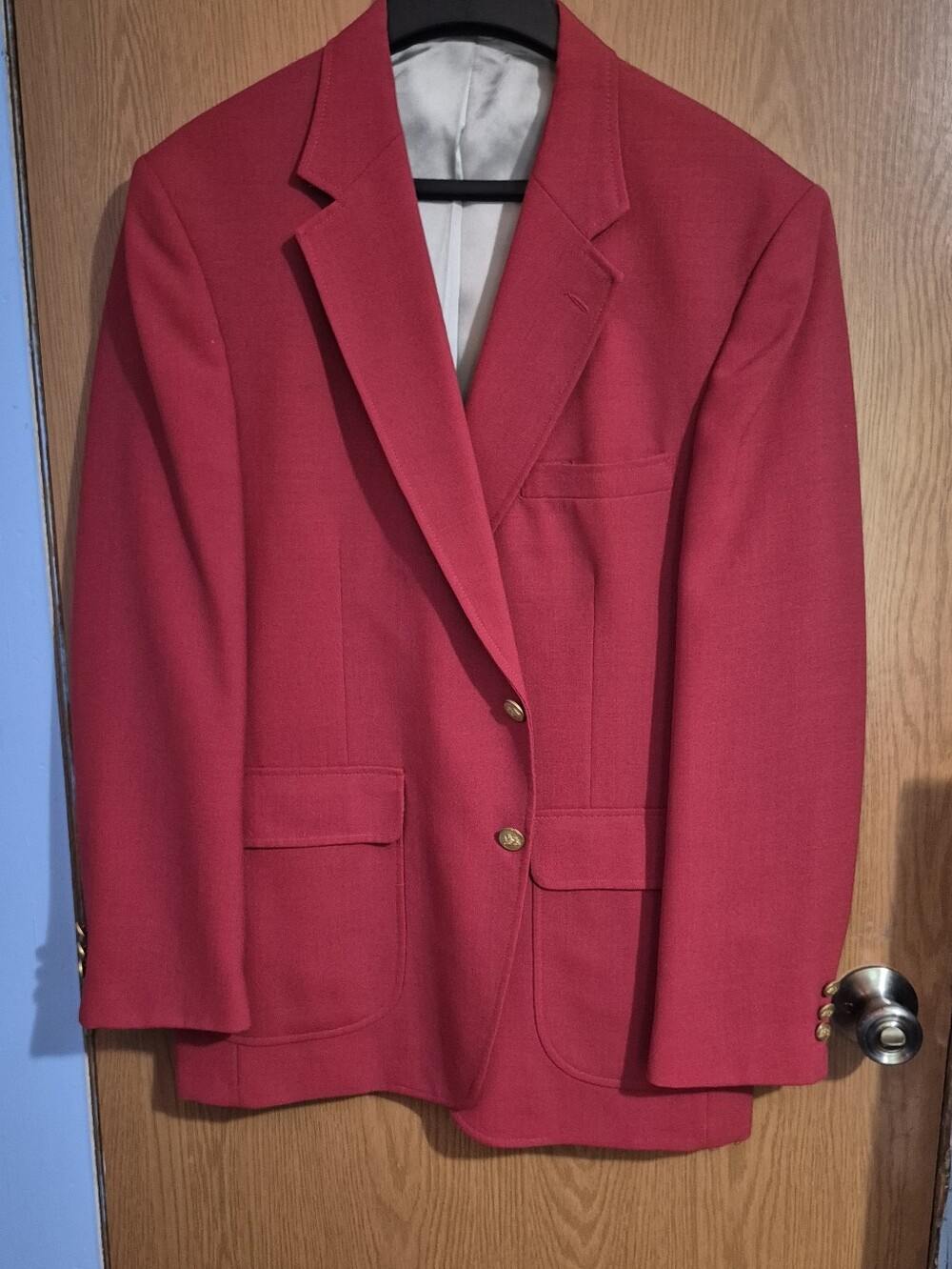 Vintage Mens Stafford Blazer Red Gold Buttons Size 43R Pre Owned